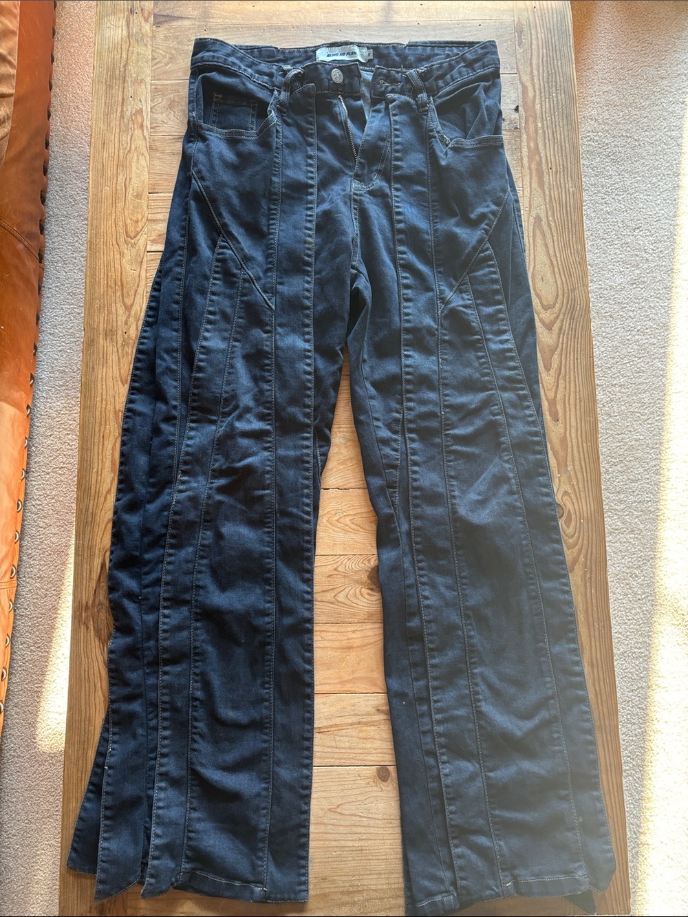 Aelfric Eden Black Panel-Stitch Wide Leg Jeans